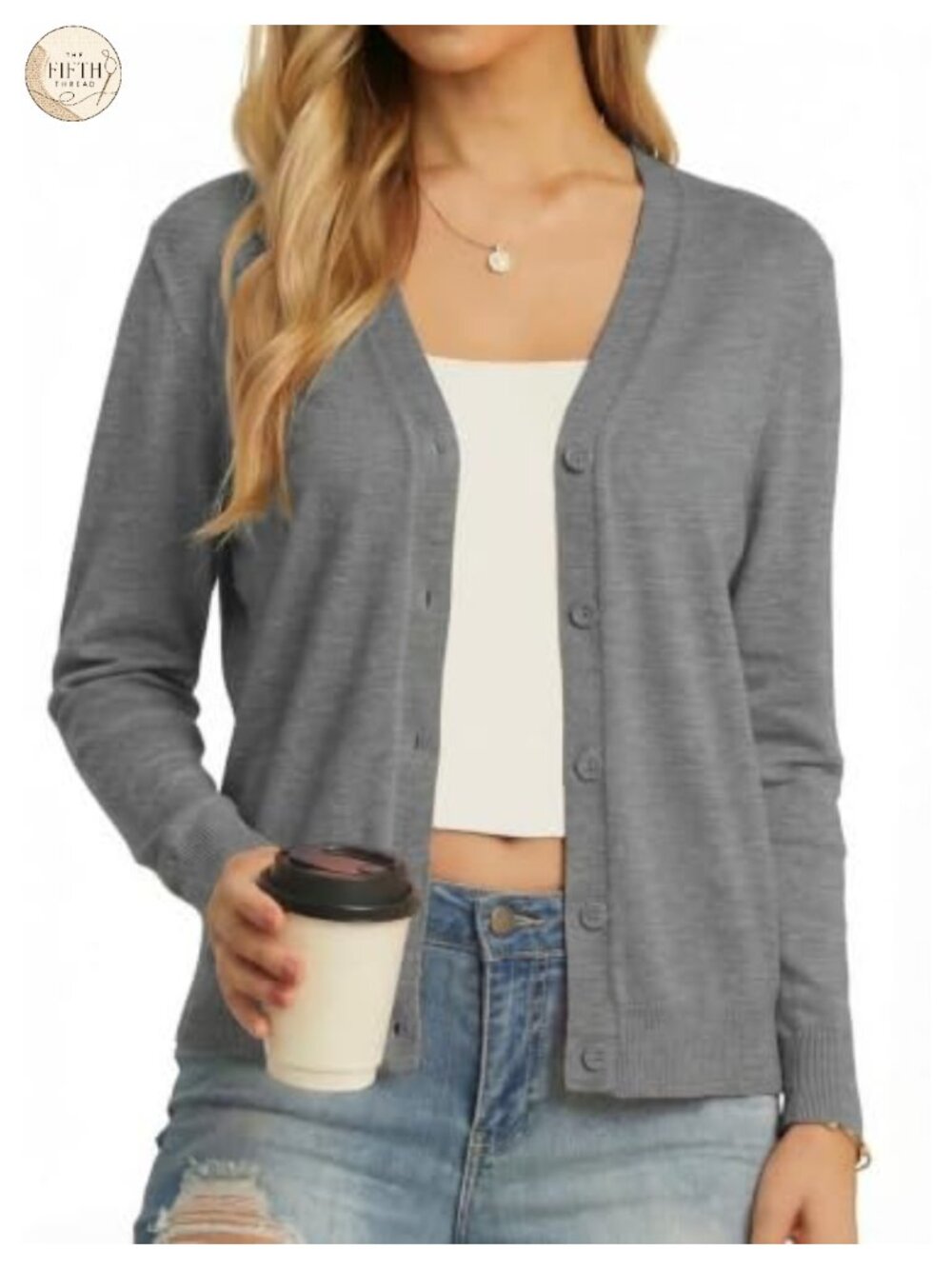 Lightweight Button Front V Neck Cardigan Sweater Long Sleeve Office Wear